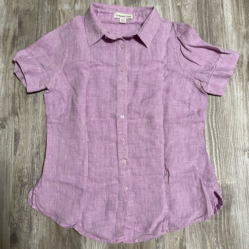 Coldwater Creek Women's Pink Linen Button Down Shirt